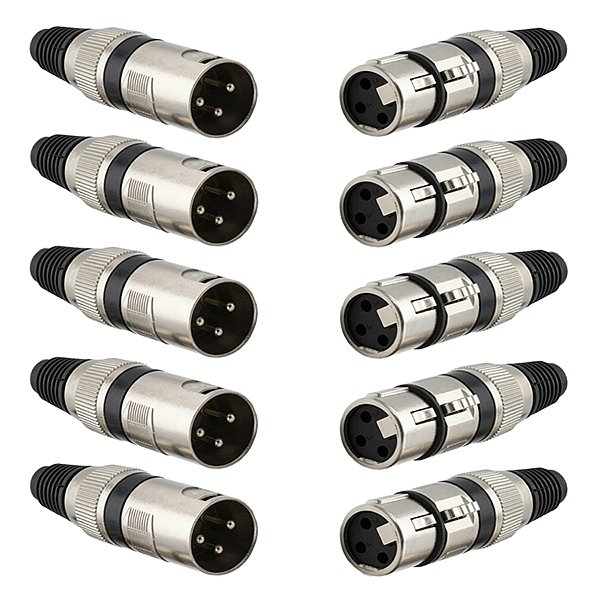 Kit 10 Plug Conector Xlr Cannon Macho Femea Corpo Metalico
