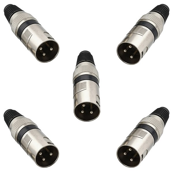 Kit 5 Plug Conector Xlr Cannon Macho Corpo Metalico