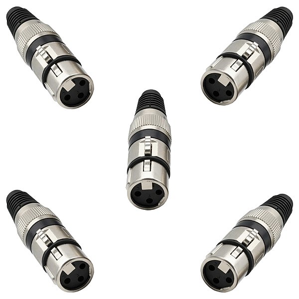 Kit 5 Plug Conector Xlr Cannon Femea Corpo Metalico