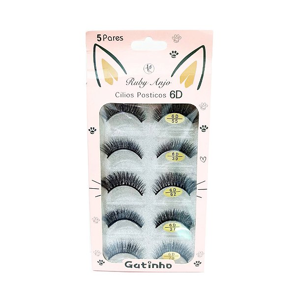 Cílios Postiços 5 Pares 6D Gatinho RA-303 - Ruby Anjo