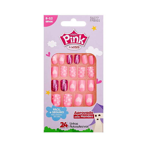 Kit 24 Unhas Postiças Infantil Cor Pink - Kiss NY