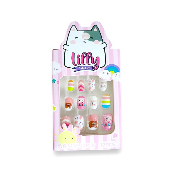Kit 12 Unhas Postiças Infantil Urso - Lilly Cute Cat