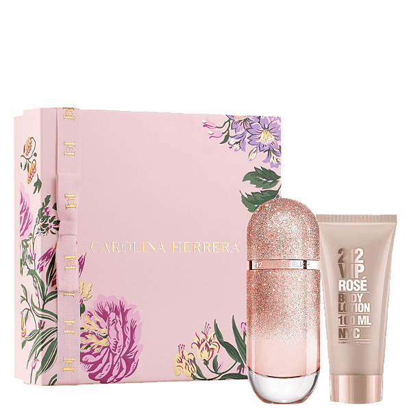Kit Coffret 212 Vip Rose Elixir EDP 80ml + Hidratante Feminino 100ml - Carolina Herrera