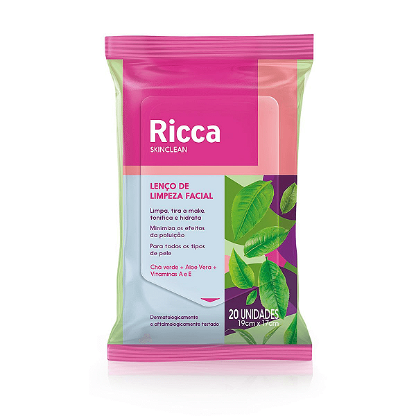 Lenço De Limpeza Facial Chá Verde 20un - Ricca