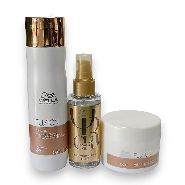 Kit de Reconstrução Fusion Shampoo Máscara Óleo - Wella