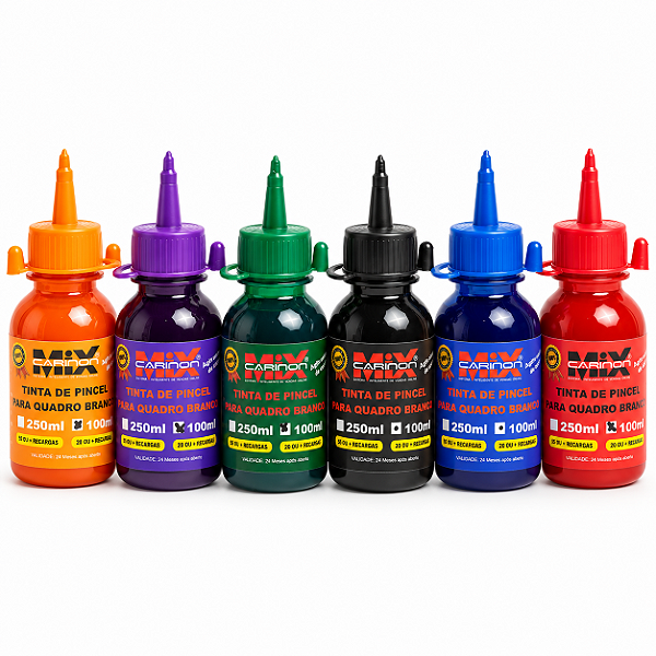 Kit 6 Tintas para Marcador de Quadro Branco 100ml 6 Cores Carinon Mix