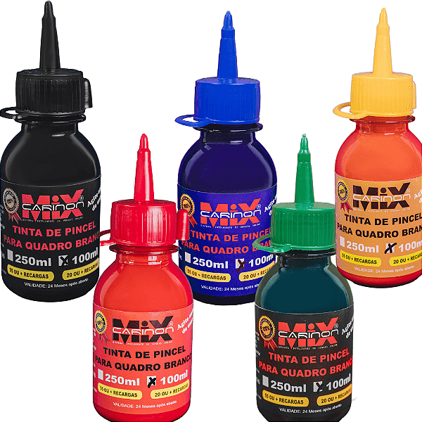 Tinta Para Pincel Marcador de Quadro Branco 5 Frascos - 100 Ml