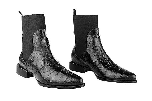 Bota Dublin Croco Preta Cano Elástico