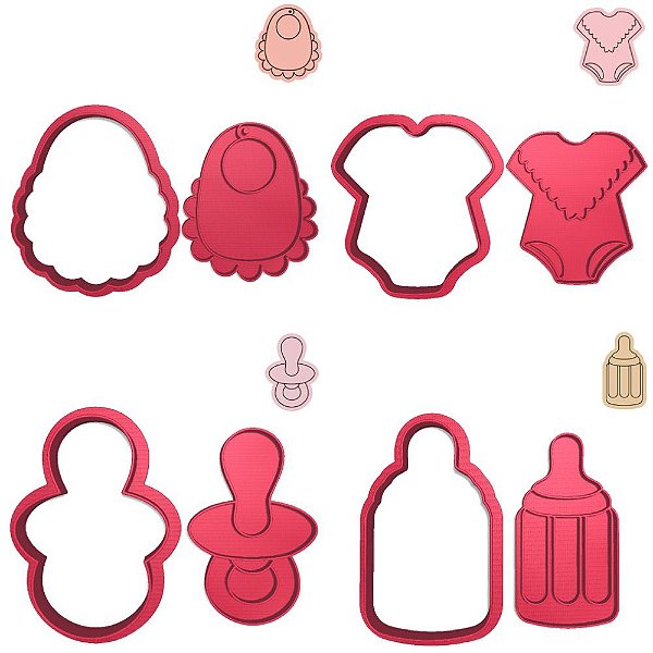 Kit 4 Cortadores Bebê Babador Mamadeira Chupeta Body