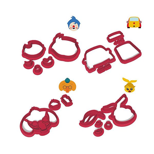 Kit 4 Cortadores Plim Plim Circo Carro Coelha Elefante