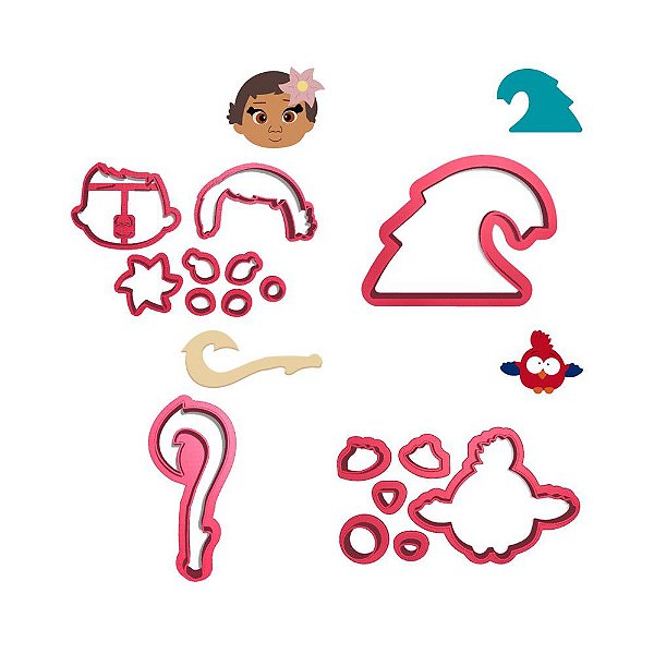 Kit 4 Cortadores Moana Anzol Hey Hey Onda