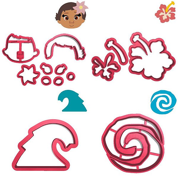 Kit 4 Cortadores Moana Logo Flor Onda