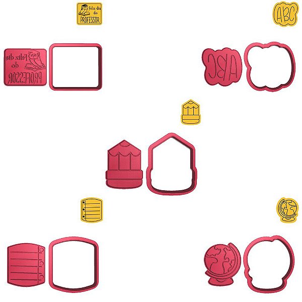 Kit 5 Cortadores Coruja ABC Lápis Fichário Mapa Mundi