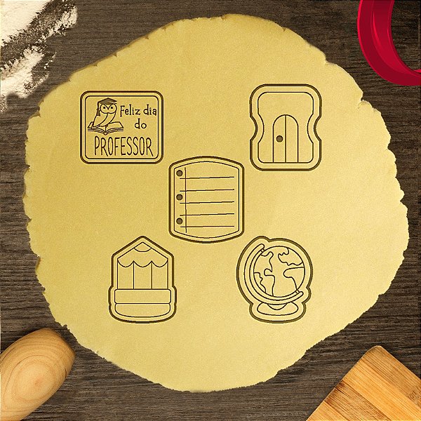 Kit 5 Cortadores Coruja ABC Lápis Fichário Mapa Mundi