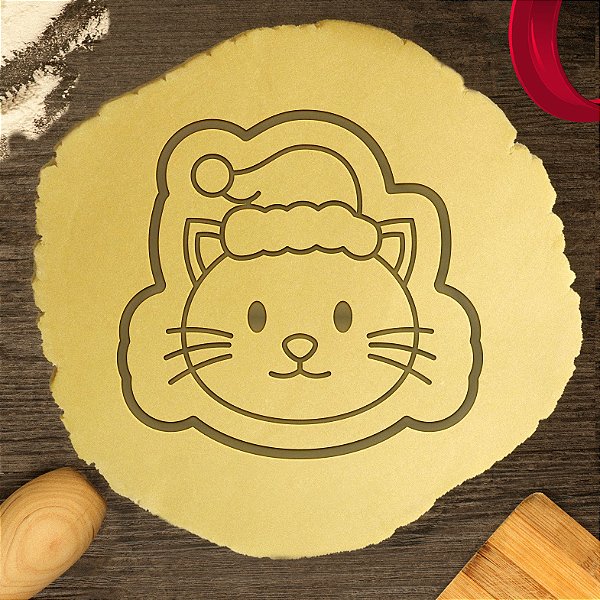 Cortador Marcador Cabeça Gato Gorro Papai Noel Natal