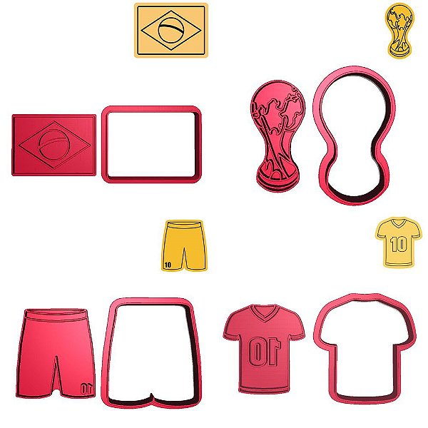 Kit 4 Cortadores Copa Taça Brasil Camisa 10 Bermuda