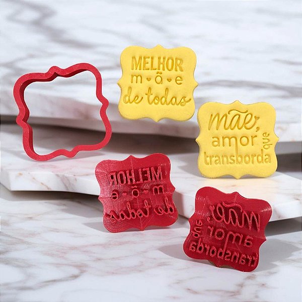 Kit 2 Cortador Biscoito Melhor Mãe e Amor Transborda