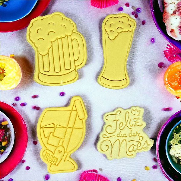 Kit 4 Cortador Biscoito Dia das Mães Festeira Alegre