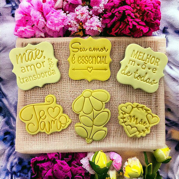 Kit 6 Cortador Biscoito Dia das Mães Frases Amor Flor