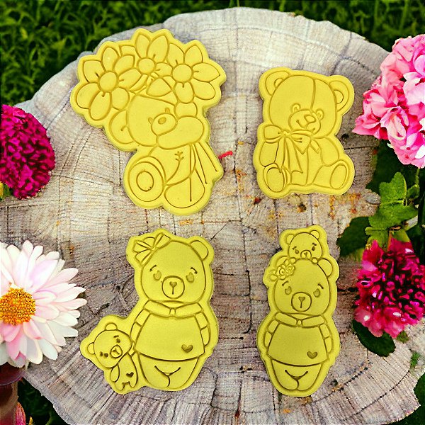 Kit 4 Cortador Biscoito Urso Flores Mamãe Filhote