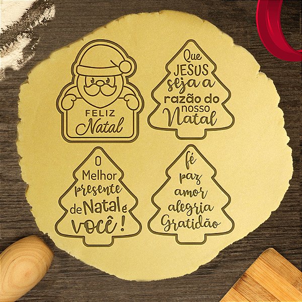 Kit 4 Cortadores Papai Noel Feliz Natal e Àrvores