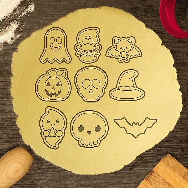 Kit 9 Cortadore Halloween Fantasmas Abóbobra Caveiras
