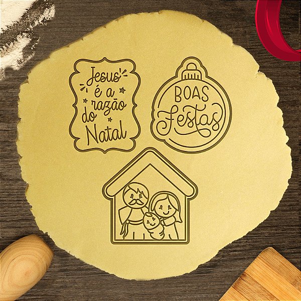 Kit 3 Cortadores Presépio Frase Jesus Boas Festas
