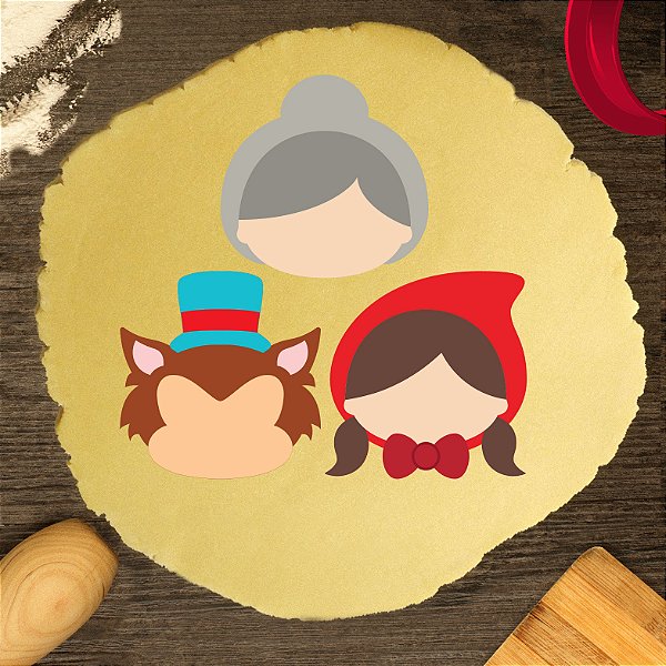 Kit 3 Cortadores Vovó Chapeuzinho Vermelho Lobo Mau