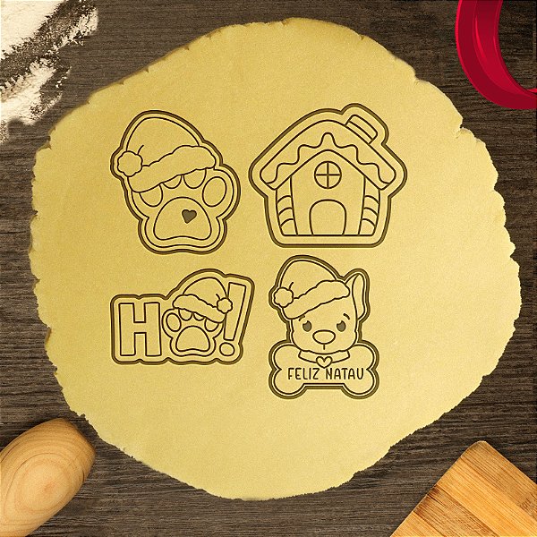 Kit 4 Cortadores Casinha Pata Coração Ho! Pata Natau