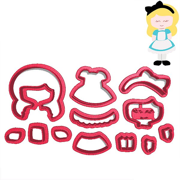 Cortador Modular Doce Impresso Alice no País das Maravilhas Personagem Alice Corpo Inteiro