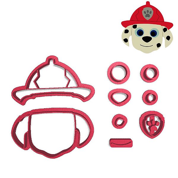 Cortador Pasta Doce Impresso Desenho Infantil Patrulha Canina Cabeça Cachorro Marshall Paw Patrol