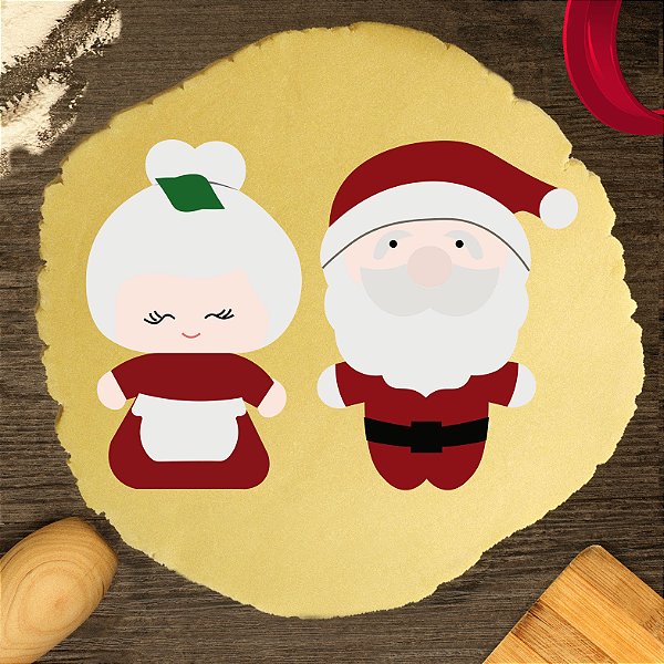 Kit 2 cortadores Pasta Massa Natal Papai Noel Mamãe