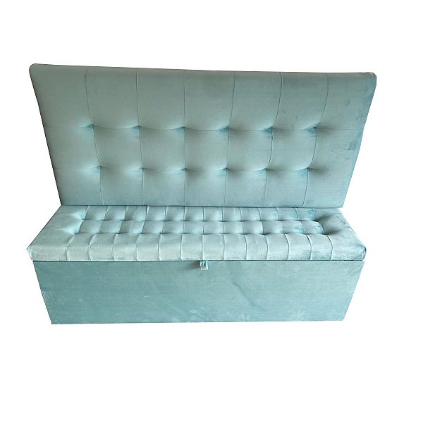 Conjunto de Cabeceira Painel e Puff Baú Para Frente de Cama Casal 1,38 Cm  - Azul Tiffany