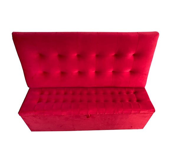 Conjunto de Cabeceira Painel e Puff Baú Para Frente de Cama Casal 1,38 Cm - Vermelho