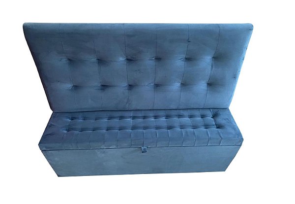 Conjunto de Cabeceira Painel e Puff Baú Para Frente de Cama Casal 1,60 Cm - Azul Marinho