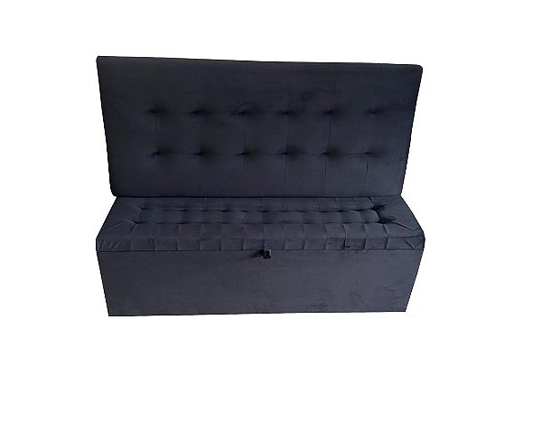 Conjunto de Cabeceira Painel e Puff Baú Para Frente de Cama Casal 1,60 Cm - Preto