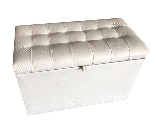 Puff Baú Retangular Estofado Com Pistão á Gás Para Sala, Quarto e recepção - Branco Corino