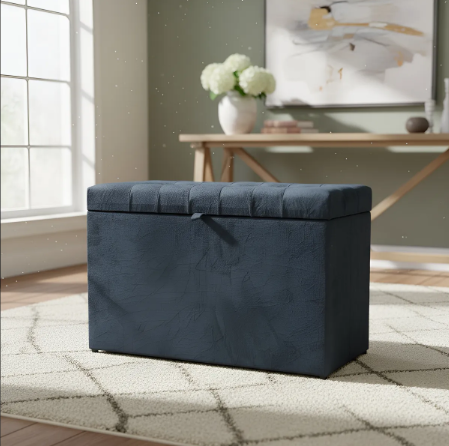 Puff Baú Retangular Estofado Com Pistão á Gás Para Sala, Quarto e recepção - Cinza Chumbo