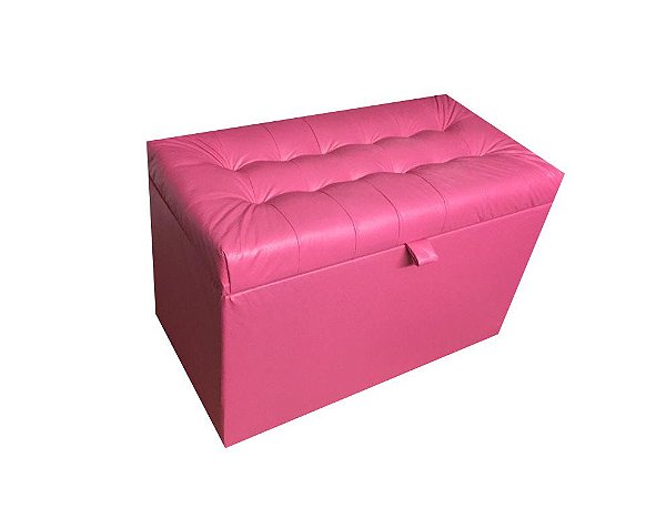 Puff Baú Retangular Estofado Com Pistão á Gás Para Sala, Quarto e recepção - Rosa Pink Corino