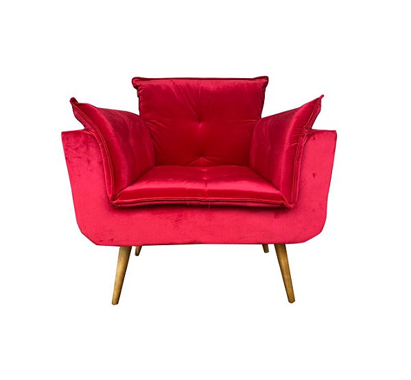 Poltrona Opala 1 Lugar Decorativa  Em Veludo Para Sala, Recepção e Escritório - Vermelho