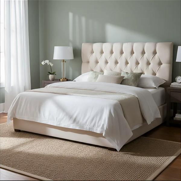 Cabeceira Capitonê Com Pés Para Cama Box Padrão 1,38 Cm - Creme