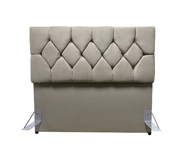 Cabeceira Capitonê Com Pés Para Cama Box Queen Size 1,58 Cm - Bege Claro