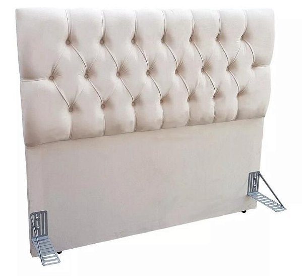 Cabeceira Capitonê Com Pés Para Cama Box Queen Size 1,58 Cm - Creme
