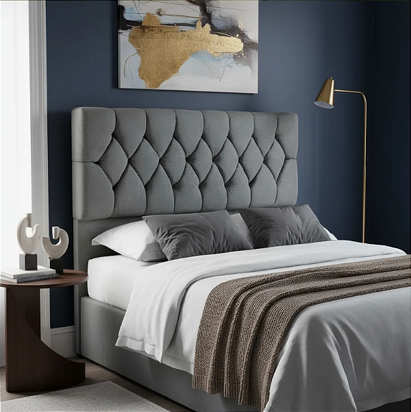 Cabeceira Capitonê Com Pés Para Cama Box Queen size 1,58 Cm - Cinza