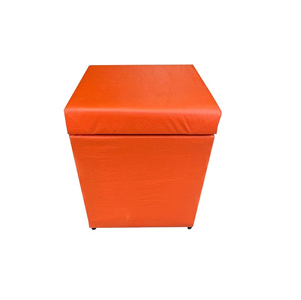 Puff Baú Estofado Quadrado Mari 36cm - Laranja Corino