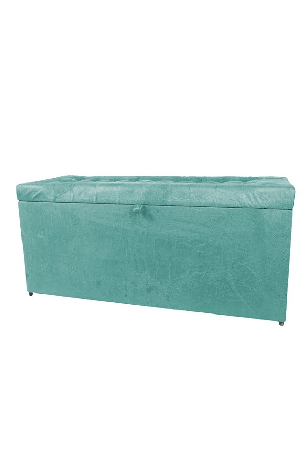 Puff Baú Estofado Retangular 1 Metro Para Sala, Quarto e Recepção - Azul Tiffany