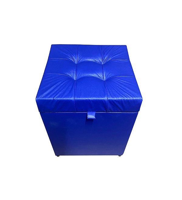 Puff Baú Estofado Quadrado Mari 36cm  - Azul Royal Corino