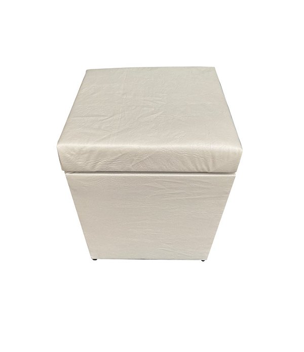 Puff Baú Estofado Quadrado Mari 36cm - Bege Claro Corino