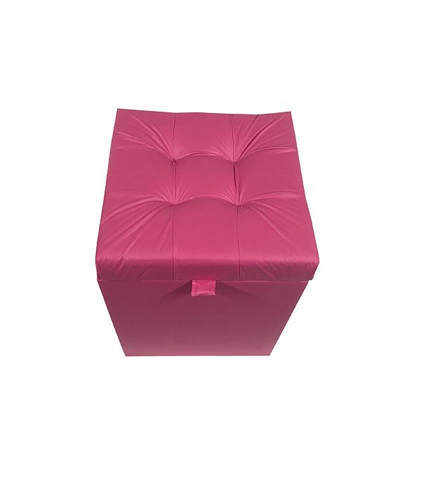 Puff Baú Estofado Quadrado Mari 36cm - Rosa Pink Corino