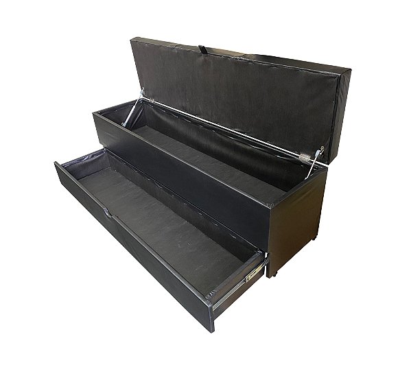 Recamier Puff Baú Sapateira Com Gaveta 1,58 cm Para Cama Box Queen Size - Preto Corino